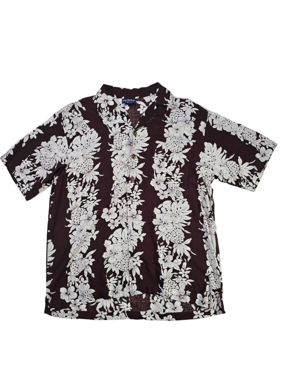 Pacific & Co Button-Up Hawaiian Shirt Men's Size M Brown & White Floral Print